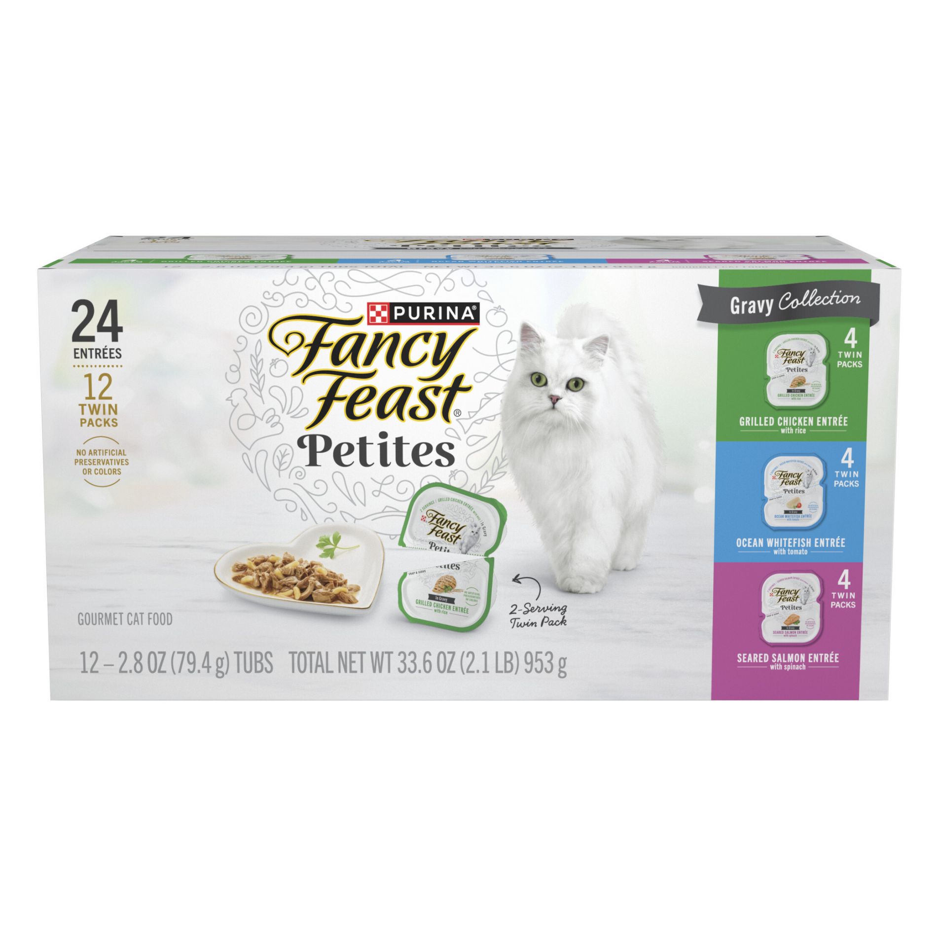 Purina Fancy Feast Gourmet Rice, Chicken, Seafood and Salmon Flavor Gravy Collection Variety Pack Wet Cat Food - 12pk