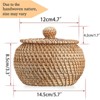 BRINJOY 4.7" Round Woven Rattan Box with Lid - Mini Handmade Storage Basket for Keys, Snacks, Bread, Home Decor (4.7x3.3 inch) - 2 of 4