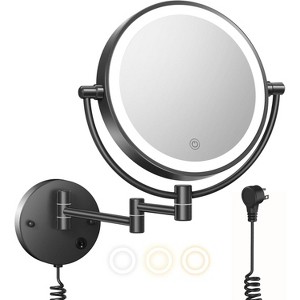 FASCINATE  Wall Mounted Makeup Mirror with 1X/10X Magnification,Super Large,2- Sided,3 Color Dimmable Lights, 360° Swivel, Extendable Plug - 1 of 4