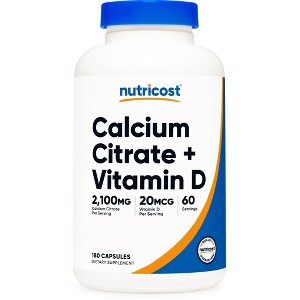 Nutricost Calcium Citrate + Vitamin D Supplement (2,100mg) 180 Capsules - 20mcg of Vitamin D, 60 Servings - 1 of 4