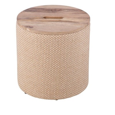Carolina Chair  Table Handwoven Zeus Jute Check Wood Top Storage Ottoman