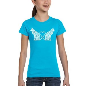 LA Pop Art Cat Tail Hearts - Girl's Word Art T-Shirt - 1 of 4