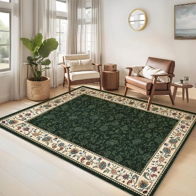 Area Rugs for Living Room Washable Vintage Floral Print Large Bedroom Rugs Indoor Modern Geometric Bordered Rug