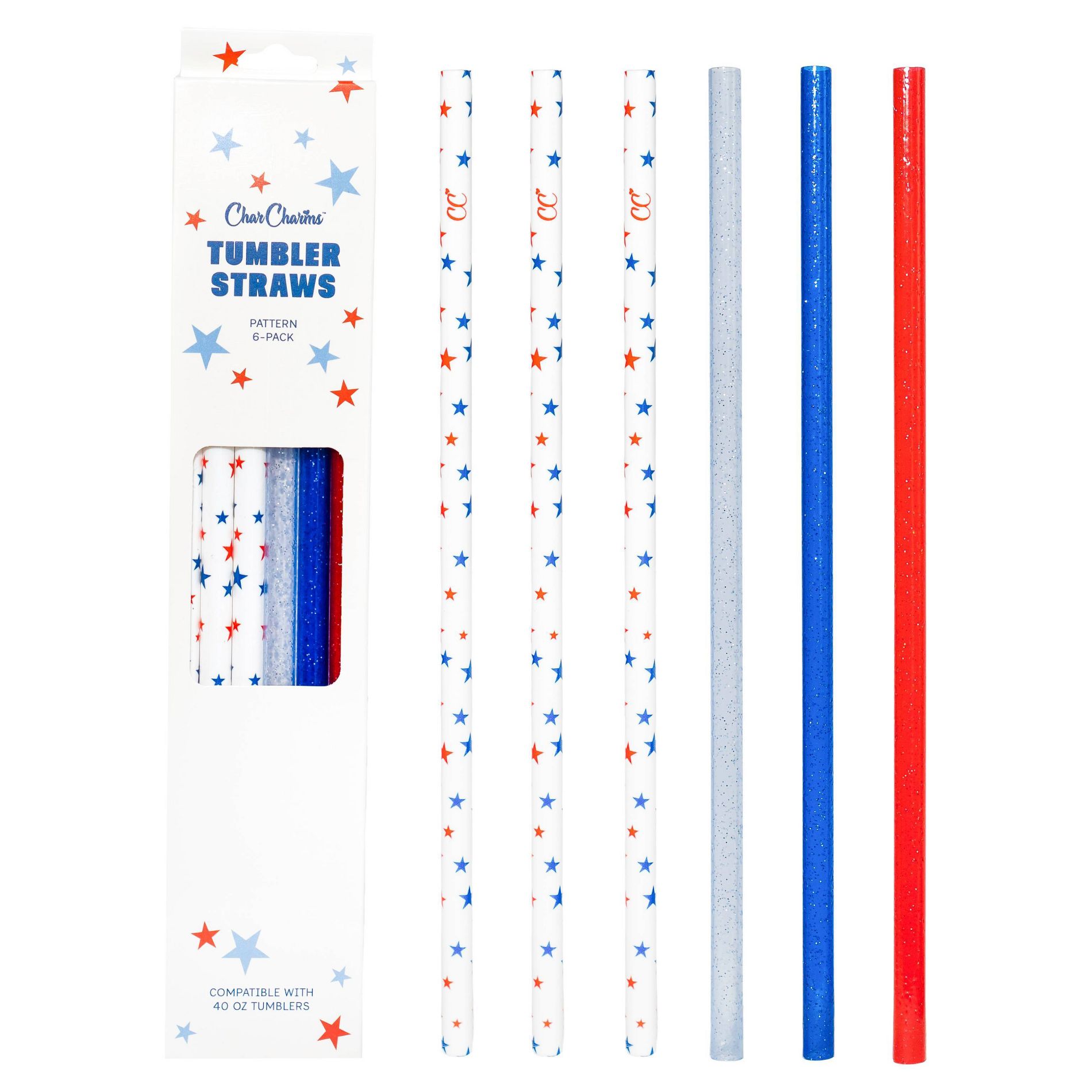 CharCharms 6pk 4th of July Stars Straws