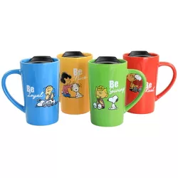 Peanuts Gentle Reminders Stoneware 4 Piece 18oz Travel Cups in Assorted Designs