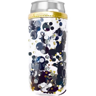 Packed Party Spirit Squad Confetti Skinny Can Cooler, Insulated Metal Can Drink Holder for Tailgate, Pool or Beach (Blackout)