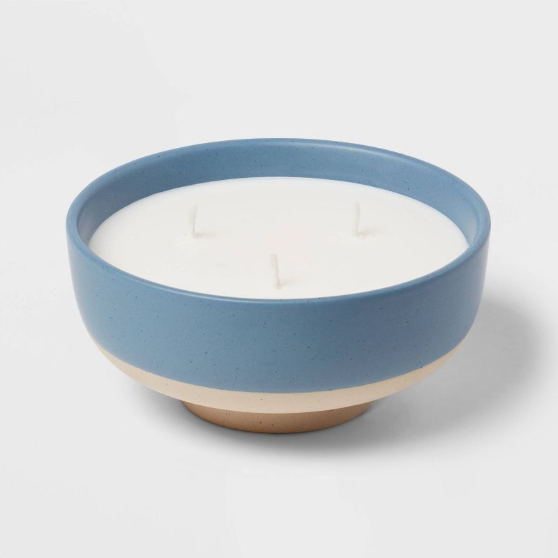 3-Wick Textured Ceramic Rainwater Willow Footed Jar Candle Blue 13oz - Threshold&#8482;, 4 of 6