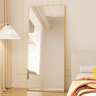 VYNXARIA Full Length Mirrors - 71"x32" Gold Tall Mirror with Stand and Wall Mount Option