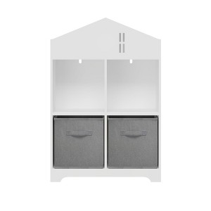 Vynxaria Kids Dollhouse Bookcase with Storage, 2-Tier Organizer & 2 Collapsible Fabric Drawers for Bedroom or Playroom (White/Gray) - 1 of 4