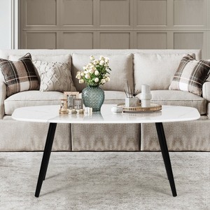 FurnitureR Modern Coffee Table 43.3 Inches Rectangular Simple Style Center Table, Minimalist Wooden Cocktail Table for Living Room (Marble) - 1 of 4