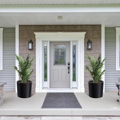 Set of 2 Large Round Planters, 19.5''H x 19.9''Dia with Drainage, Water Monitor & Wheels for Indoor/Outdoor