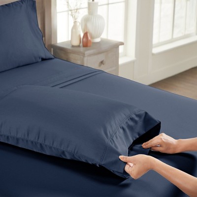 Royal Navy Blue Cotton Sateen Standard/Queen Pillowcases - Set of 2