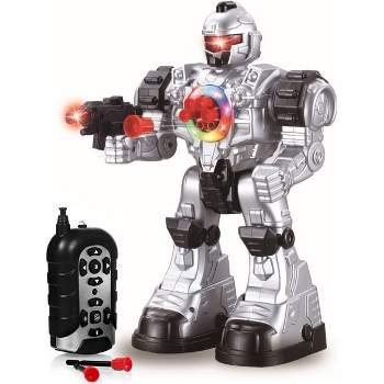 Robot Police Remote Control Toy Shoots Missiles Walks Talks and Dances with Flashing Lights 10 Functions - Play22Usa