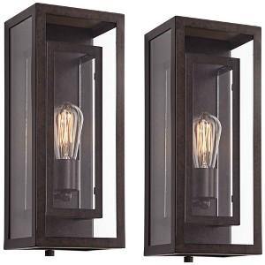 Possini Euro Design Industrial Wall Light Sconces Set of 2 Bronze Hardwired 6 3/4" Fixture Clear Glass for Bedroom Bathroom House - 1 of 4