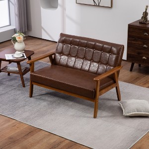 CAVINAS Modern Loveseat Sofa Upholstered Pu Leather 2-seat Couch with Wooden Leg for Apartment, Living Rooms - 1 of 4