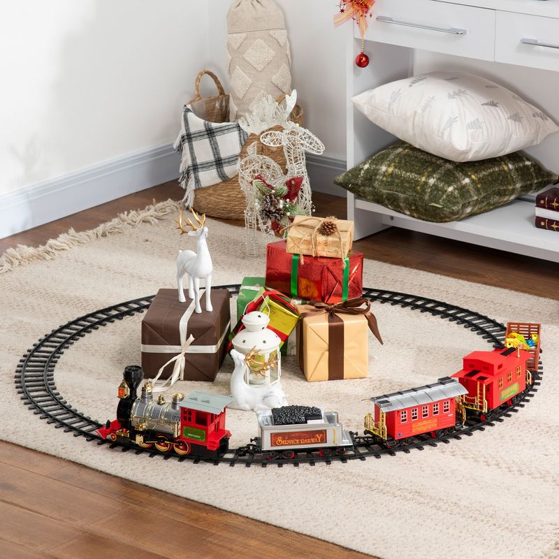 Qaba Sounds & Lights Christmas Tree Train Set for Under the Tree with Large Tracks, North Pole Express Train Set Holiday Toy for Kids, Christmas Gift, 3 of 7