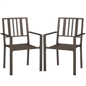 Resenkos Patio Dining Chairs, Outdoor Dining Set, Galvanized Steel, Brown - 1 of 4