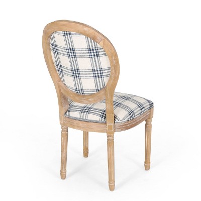 Set of 4 Dark Blue Plaid Upholstered Dining Chairs