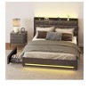 King Size Velvet Upholstered Platform Bed Frame with 4 Drawers and RGB LED Lights with Charging Station and Storage Headboard - 2 of 4