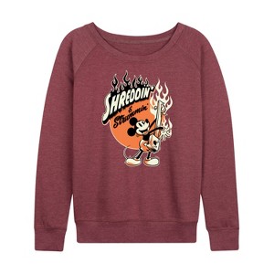 Women's - Disney - Shreddin And Strummin Lightweight French Terry Wide Neck Long Sleeve Graphic Shirt - 1 of 4