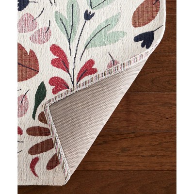 Cream Floral Synthetic Washable Non-Slip Decorative Rug, 24" x 72"