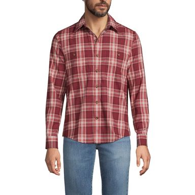 Lands' End Men's Lightweight Coastal Flannel Shirt - X Large - Burgundy  Spritz Plaid : Target