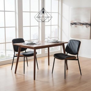 Homy Casa Set of 2 Mid-Century Modern PU Leather Dining Chairs with Wood Grain Back and Metal Legs, Black - 1 of 4