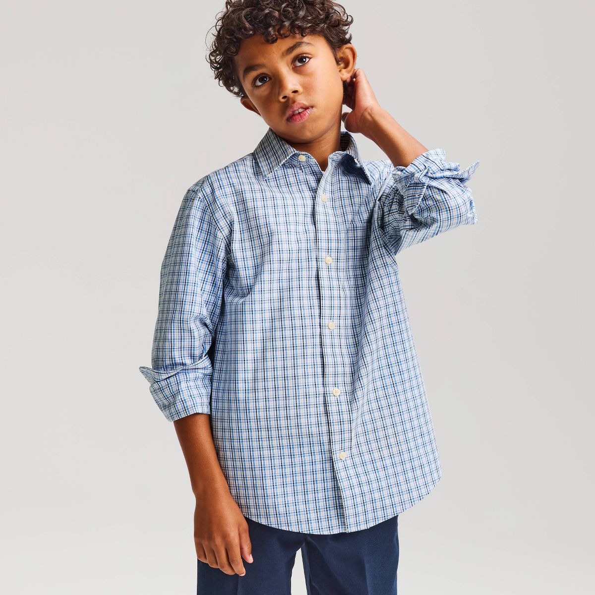 Boys' Long Sleeve Plaid Button-Down Dress Shirt - Cat & Jack™ Blue
