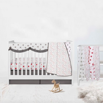 Bacati - Boys Baseball Muslin Red Gray 8 pc Crib Bedding Set with Long Rail Guard Cover