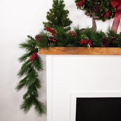 9' White Valley Pine Artificial Christmas Garland with Pine Cones