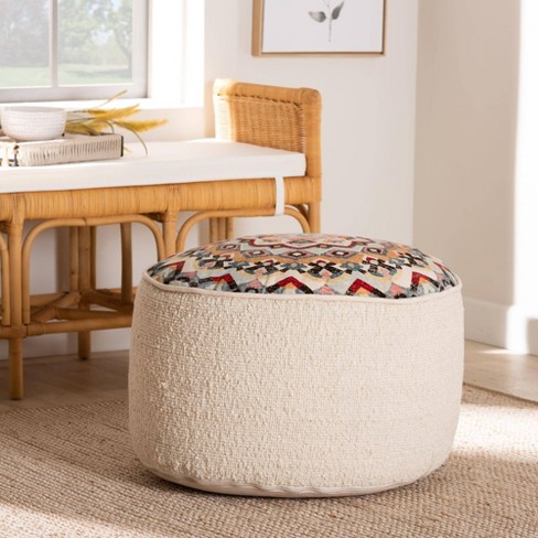 Durrus Fabric Ottoman Pouf Cream red orange Baxton Studio Target