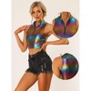 Allegra K Women's Metallic Mock Neck Zip-Up Shiny Holographic Crop Tank Top - 2 of 4