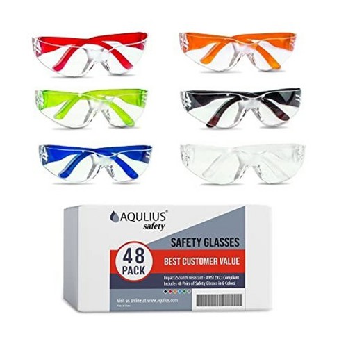 Aqulius 48 Pack Safety Glasses For Men Women Ansi Z87.1 Certified For Construction Nurses Shooting Sports Lab Work 6 Colors Target