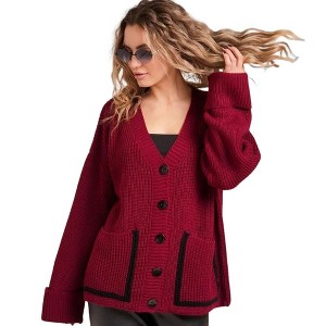 Coolmee Women's Fall Cardigan Sweaters Long Sleeve Open Front Button Up V Neck Knit Winter Fashion Clothes - 1 of 4