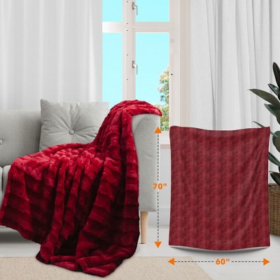 Maroon Reversible Faux Fur and Microplush Throw Blanket