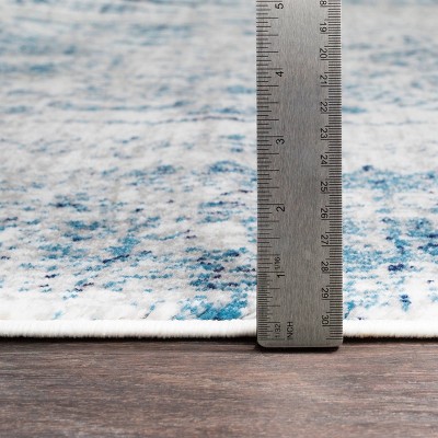 Elegant Sky Blue 9' x 12' Synthetic Stain-Resistant Area Rug