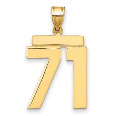 Black Bow Jewelry 14k Yellow Gold, Athletic Collection, Large Polished Number 71 Pendant
