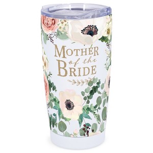 Elanze Designs 20 oz Stainless Steel On the Go Insulated Travel Tumbler With Push Top Lid, Floral Mother of the Bride White - 1 of 4