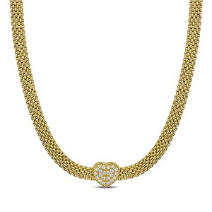 EVERLY JEWELRY | Yellow Plated Sterling Silver 0.88 CT TGW Cubic Zirconia Heart Necklace, 16"+2"ext - 1 of 4