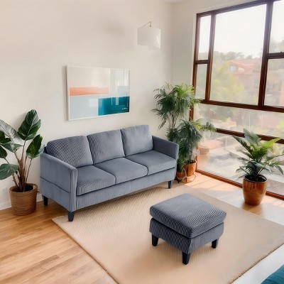 INFURNIC Sofas L Shaped Sofa with Padded Corduroy Modern Luxury Multi-functional Design for Living Room Apartment, Grey, 88.18"*23.43"*31.5"