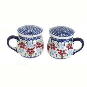 Blue Rose Polish Pottery S138 Manufaktura Salt & Pepper Shakers with Handles - 1 of 2