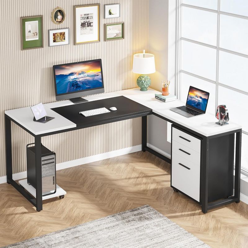 Tribesigns L-Shaped Computer Desk with Mobile File Cabinet, Large Executive Office Desk Set, 3 of 8