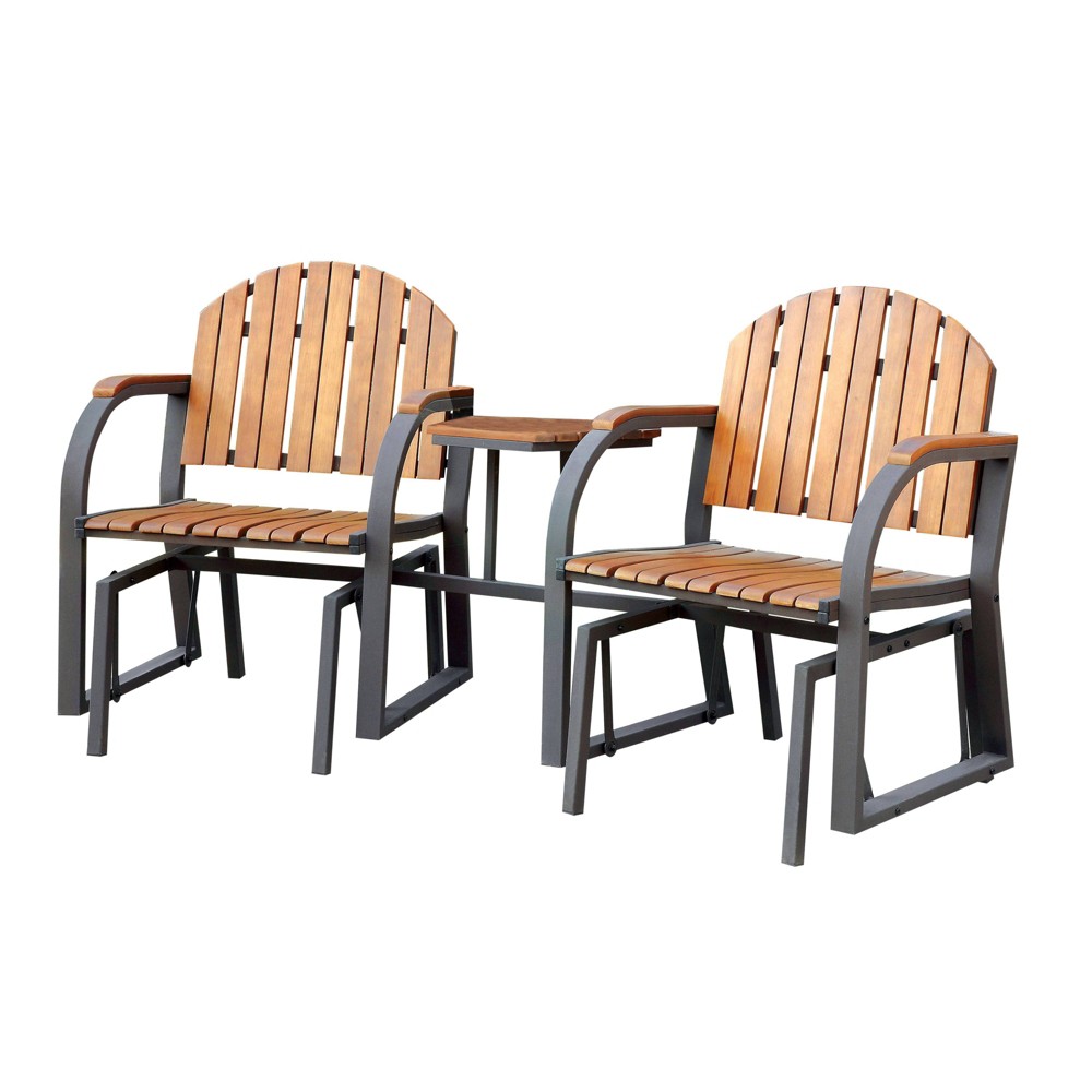 Photos - Garden Furniture Fluxe Slat Back Cast Iron Outdoor Rocking Chair Dark Gray/Oak - HOMES: Ins