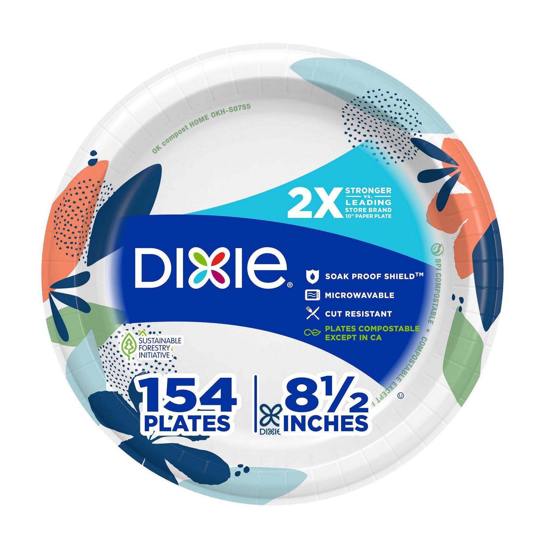 Dixie Everyday Dinner Paper Plates 8.5" - 154ct: Microwave-Safe, Leak & Cut-Resistant, Floral Pattern, Round Shape