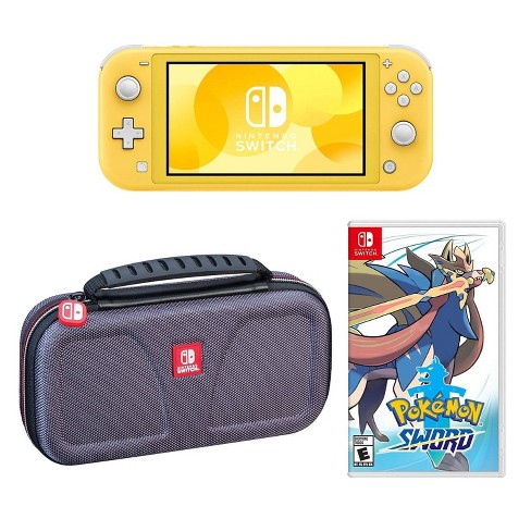 Nintendo Switch Lite Yellow With Pokemon Sword Deluxe Travel Case Bundle