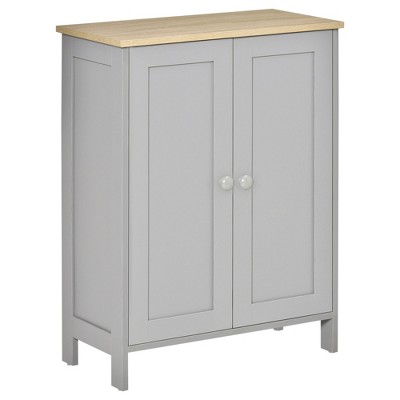 HOMCOM Storage Cabinet, Double Door Cupboard with 2 Adjustable Shelves, for Living Room, Bedroom, or Hallway, Grey