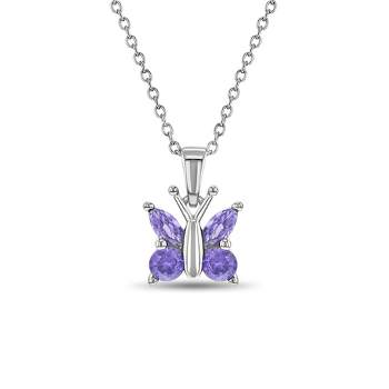 Girls' Purple CZ Butterfly Sterling Silver Necklace - In Season Jewelry