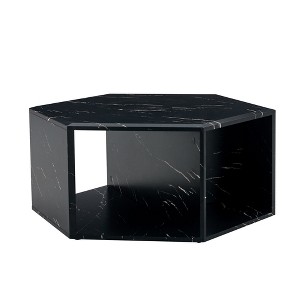 FURNIinspire Coffee Tables Hexagonal MDF Coffee Table with Pattern Stickers Multi Hole Design Large Size for Living Room, Black, 31.5"*27"*14" - 1 of 4