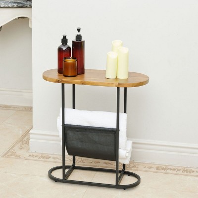 Glass Oval Skinny Side Table With Storage,Small Side Tables For Living Room,Small Nightstand With Storage,Small Bedside Table-Cuddlewood