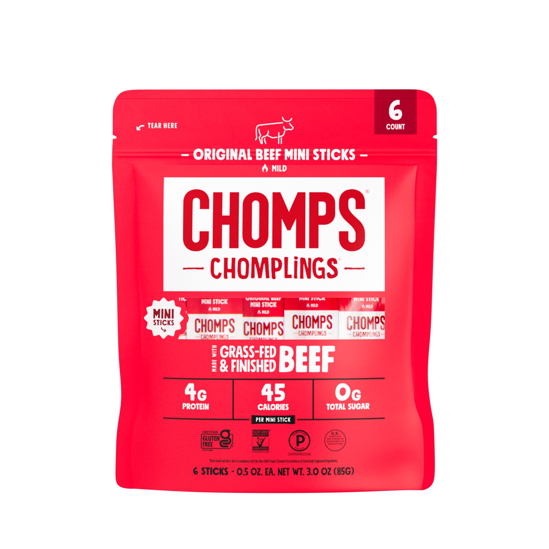 Chomps Chomplings Original Beef Mini Sticks - 3oz/6ct